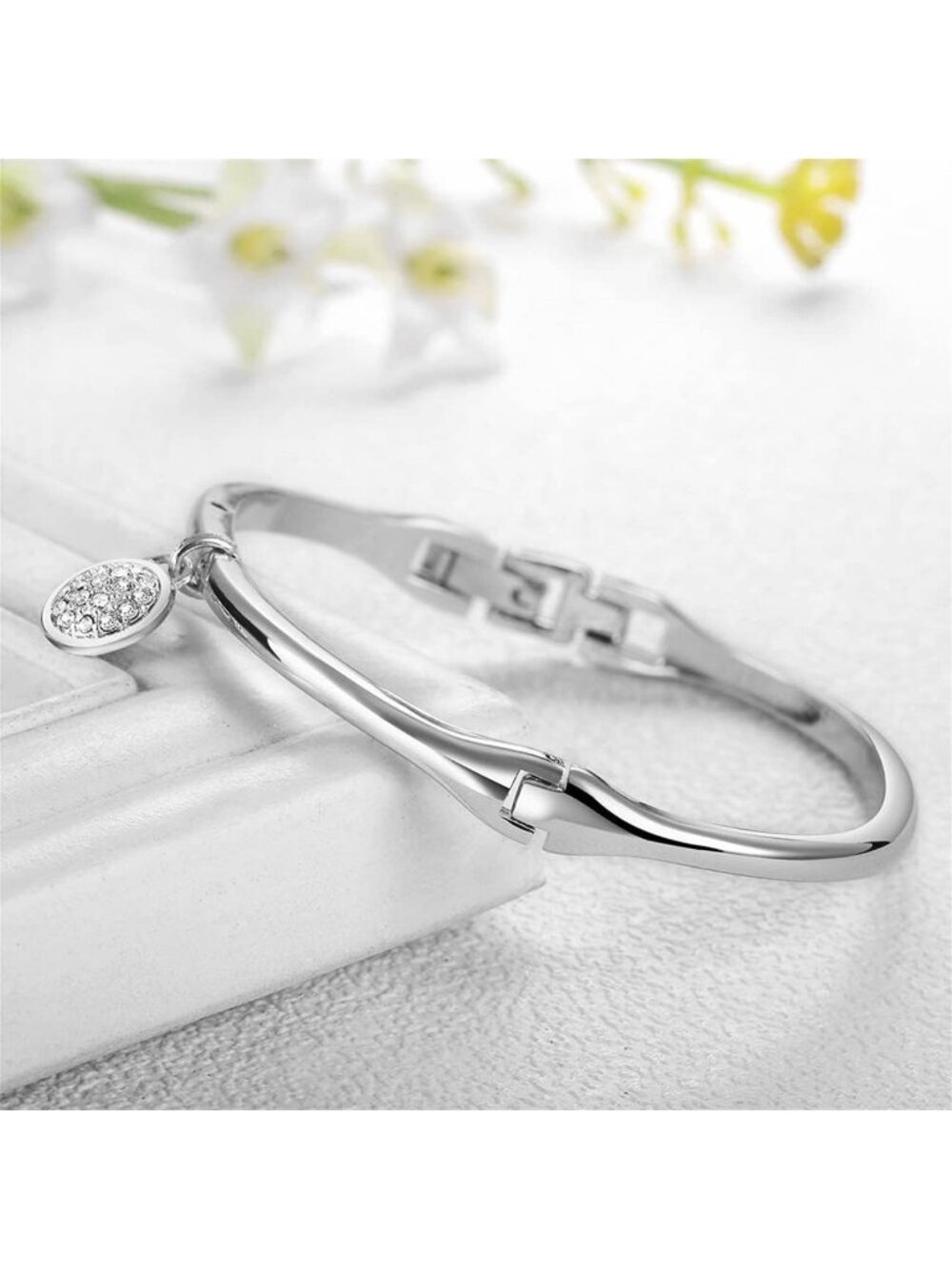 Women's Silver Analog Quartz Crystal Bangle Jewelry 4 Bracelets Set Wrist Watch - Picture 2 of 7